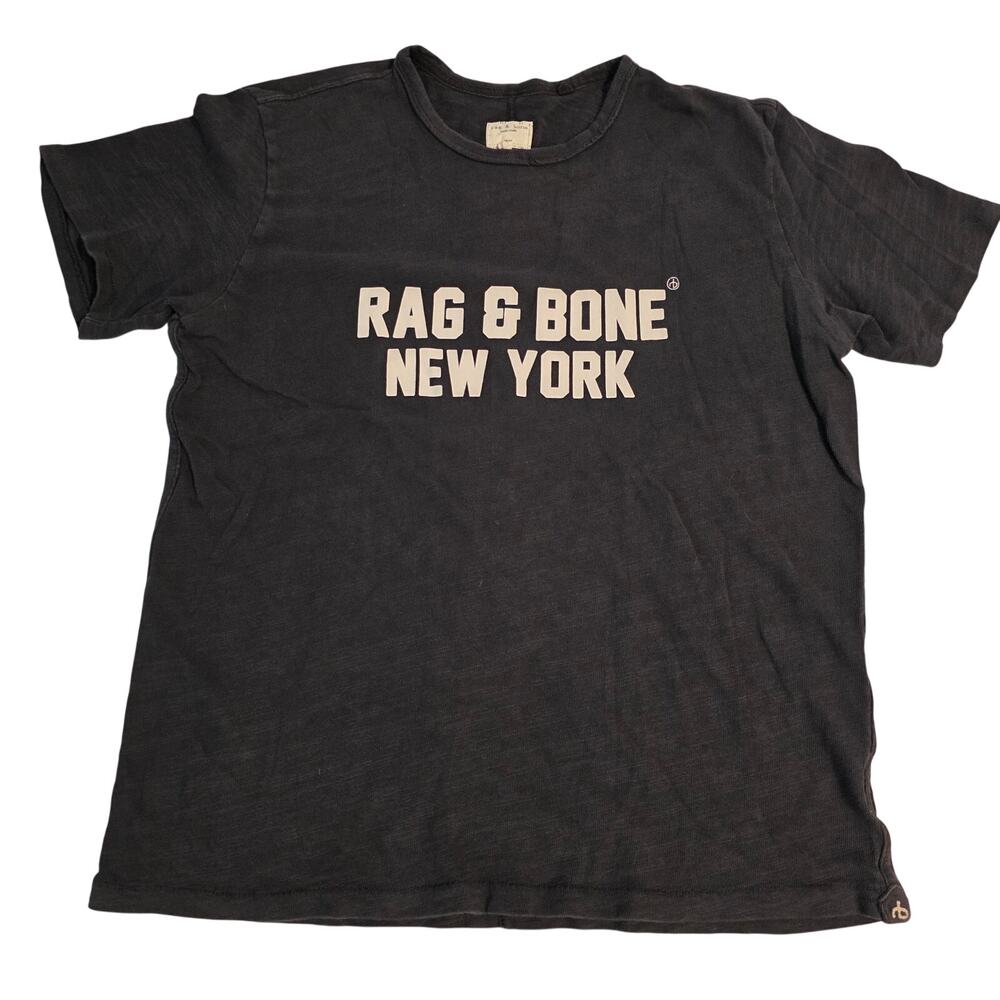 Rag & Bone New York Logo Graphic Slub Cotton Tee Black Mens Medium